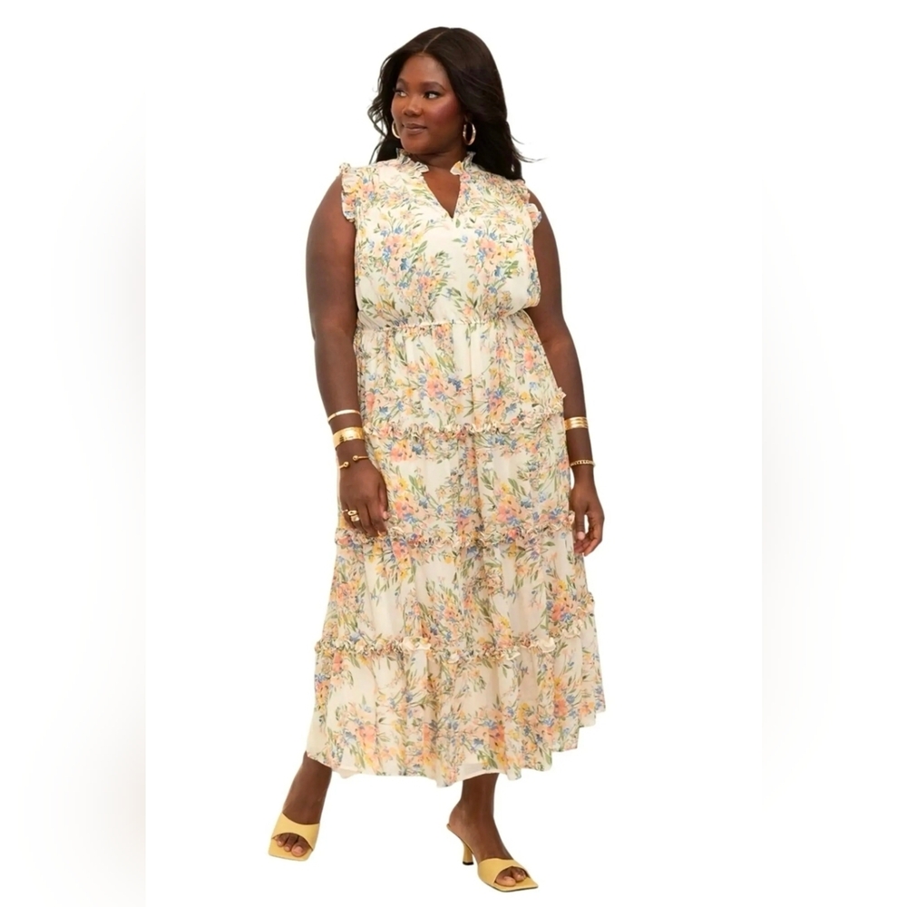 ELOQUII Elements Sleeveless Ruffle Trimme